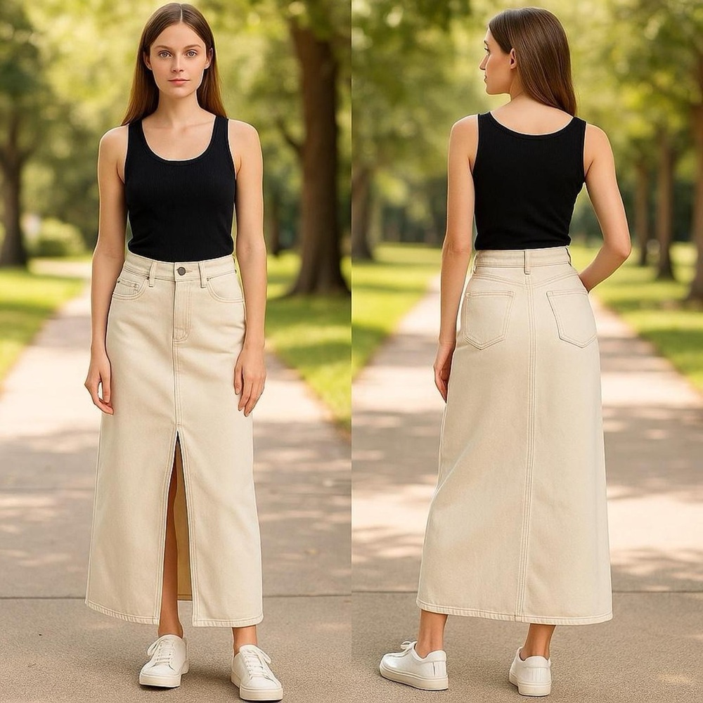 BLANKNYC High-Slit Ecru Denim Maxi Skirt – NWT, Size 26